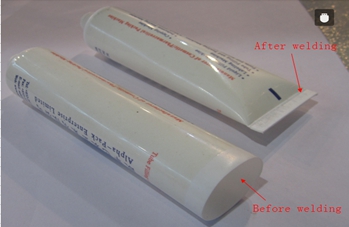 welding samples from ultrasonic tubes sealer svařování se vzorky.jpg