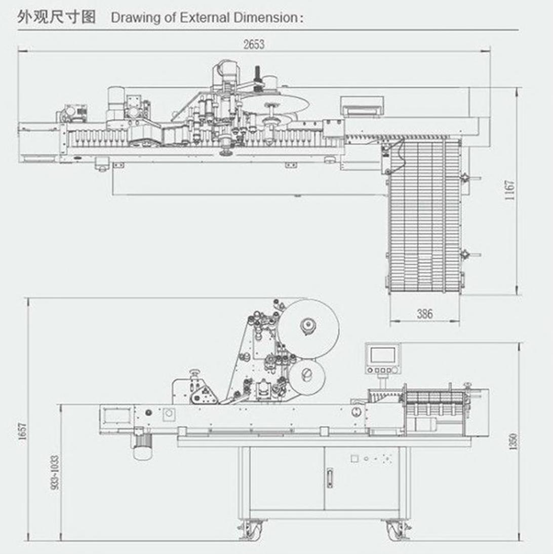 project drawing for horizontal labeling machine kreslení stroje na etiketování lahví.jpg
